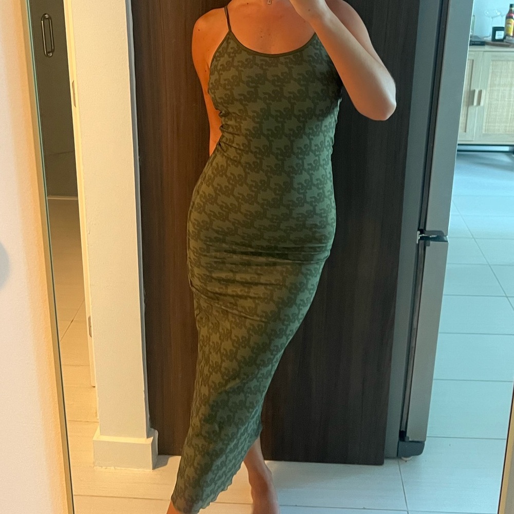Green mesh midi dress